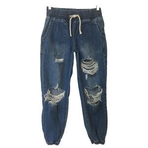 Celebrity Pink Small Distressed Pull On Jogger Jeans Front & Back Slip Pockets